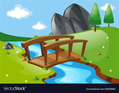 Scene With Bridge Over River Vector Image On Vectorstock Scenery