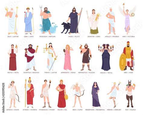 Collection Of Olympic Gods And Goddesses From Greek And Roman Mythology