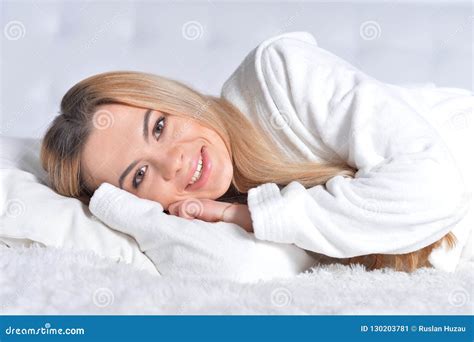 Beautiful Young Woman Lying On Soft Bed Stock Image Image Of