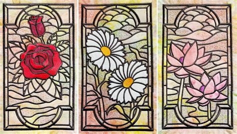 Stained Glass Floral Applique Panel Set Machine Embroidery Applique Floral Applique Advanced