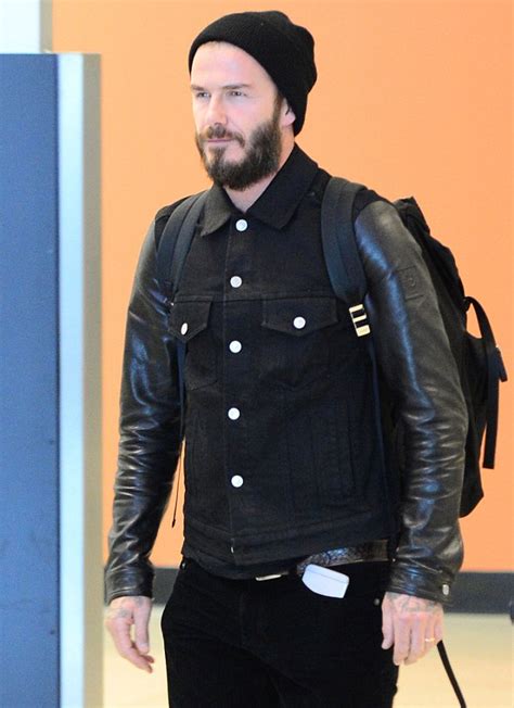 David Beckham Spotted In Belstaff Leather Denim Jacket