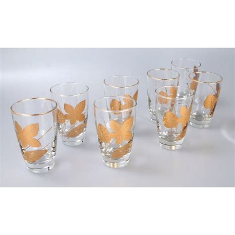Vintage Gold Leaf Drinking Glasses - Set of 8 | Chairish
