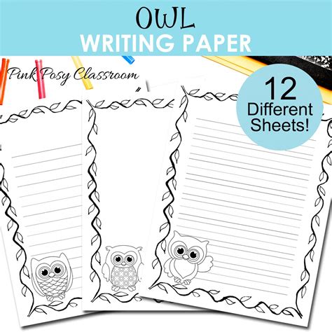 Owl Writing Paper Owl Stationery Owl Printable Paper Owl Etsy