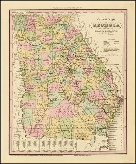 A New Map Of Georgia With Its Roads And Distances Hs Tanner Barry