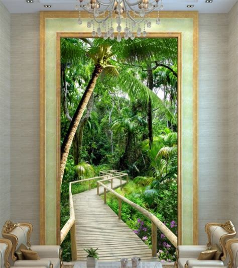 3d Tropic Forest Door Mural Wallpaper Mural Wall Print Decal Wall Deco