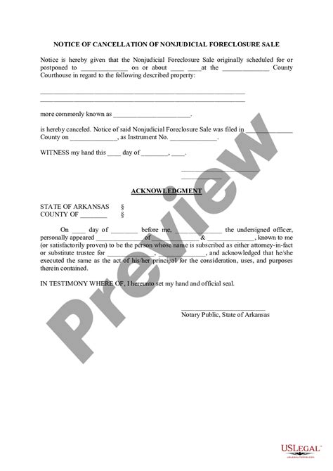 Arkansas Notice Of Cancellation Of Nonjudicial Foreclosure Sale Us