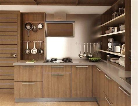 Including some transitional floor space, the entire layout occupies just over 16 feet of width. L - Shaped Wooden Modular 🍽 Kitchen with Wooden Shelves ...