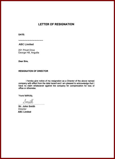 image result  resignation letter word format family