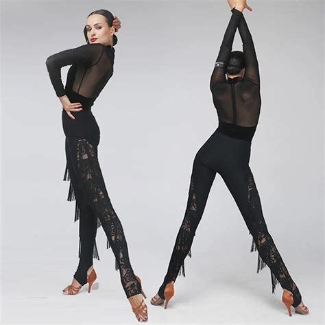 Sexy Latin Dance Pants For Lady Black Lace Tassels Pant Ballroom Cha Cha Women Training Fitness