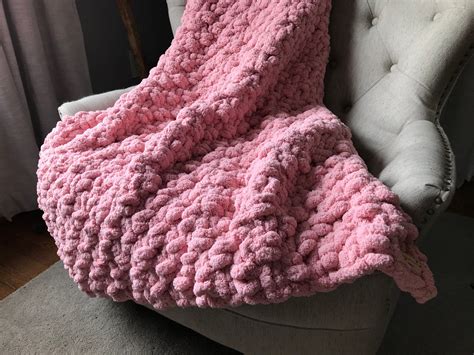 Custom Super Cozy And Extra Chunky Knit Chalk Pink Blanket Made With Love In Our Soft And