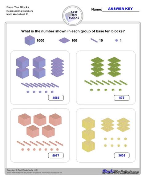 Math Worksheets: Base Ten Blocks : Base Ten Blocks Representing Numbers V11