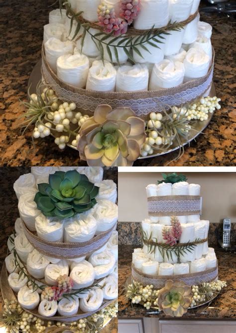 How to throw a baby shower on a budget. Succulent Diaper cake Made with love for baby Christian ...