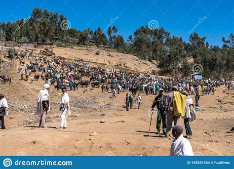 Gondar Ethiopia Feb 07 2020 Ethiopian People On The Road Between