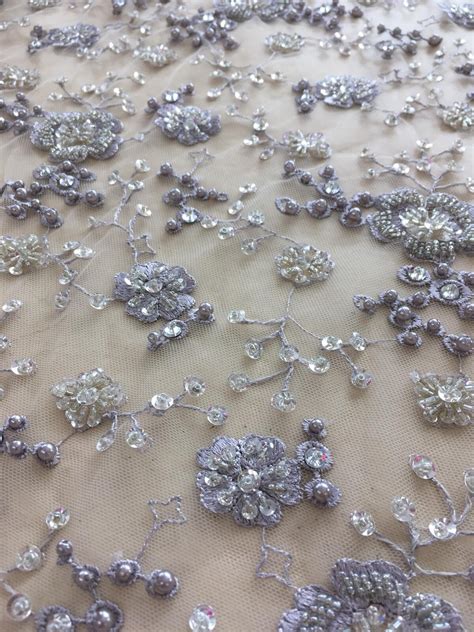 Gray Lace Fabric Luxury 3d Beaded Lace Fabric Hand Made Pearl Etsy