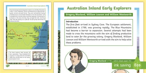 Australian Early Inland Explorers Blaxland Lawson And Wentworth Fact