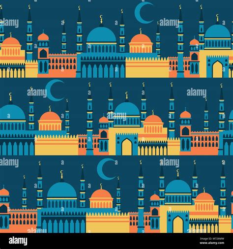 Islamic Seamless Pattern With Mosques In Flat Design Style Stock Vector