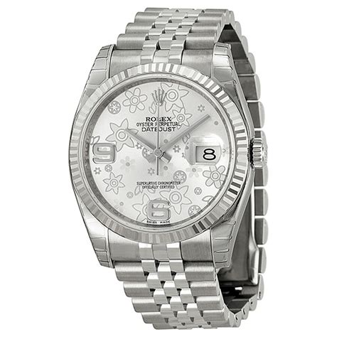 Rolex Oyster Perpetual 36 Mm Silver Floral Dial Stainless Steel Jubilee
