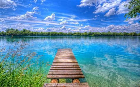 Background Beautiful Nature Lake Blue Sky With White Clouds Hd
