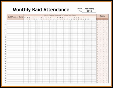 Monthly Attendance Sheet With Time In Excel Free Download Periodic And