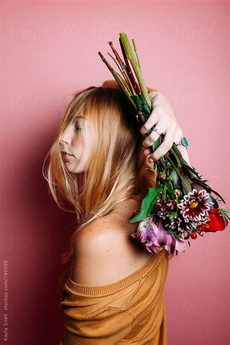 Woman With A Bouquet Of Flowers By Stocksy Contributor Kayla Snell