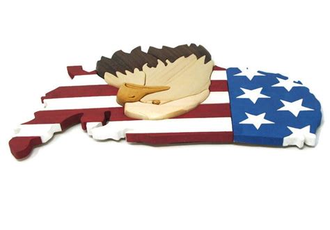 Flag With Eagle Intarsia Wood Art Patriotic American Wall Etsy