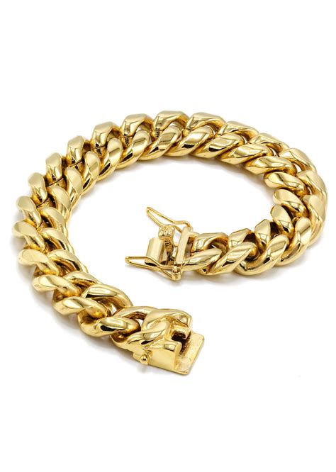 14k Gold Mens Solid Miami Cuban Link Bracelet