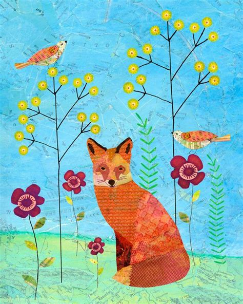 Red Fox Collage Painting Fox Painting By Sascalia Art Fox Red Fox Art