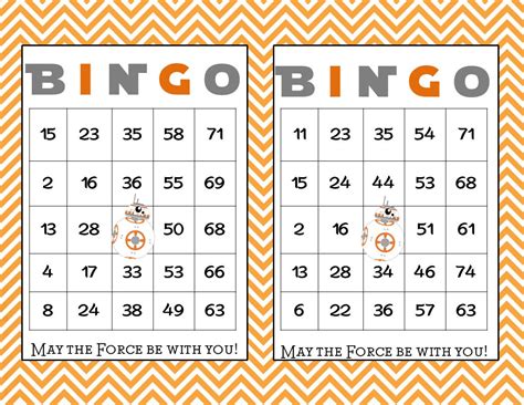 The following cards contain the numbers from 1 to 75. 30 BB8 Star Wars Bingo cards - Instant by okprintables on Zibbet