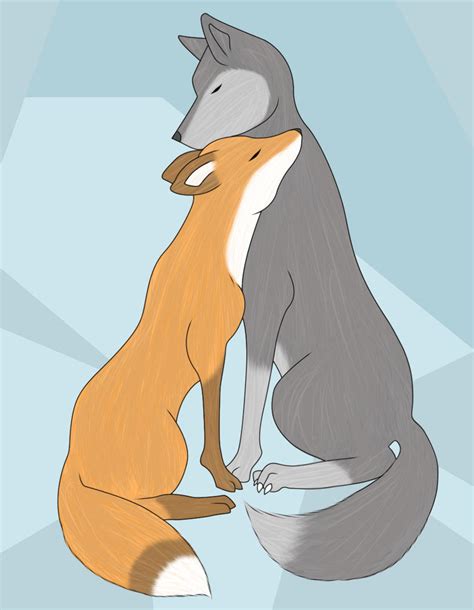 Wolf Fox Hug By Reddfloxy On Deviantart