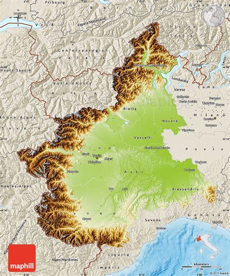 Physical Map Of Piemonte Shaded Relief Outside