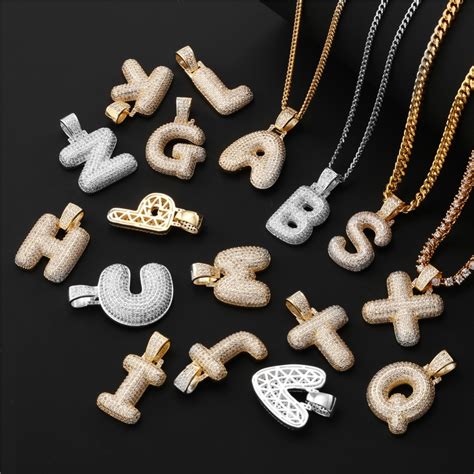 14k Gold Silver Lab Diamond Iced Out Custom Bubble Letters Initials Hip