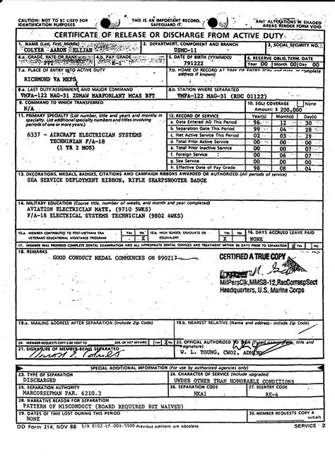 Awasome Us Military Discharge Papers Dd214 References
