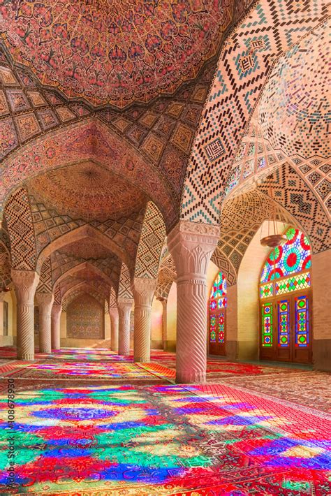 Nasir Al Mulk Mosque In Shiraz Iran Also Known As Pink Mosque Stock Photo Adobe Stock