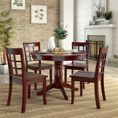 Lexington 5 Piece Wood Dining Set Round Table And 4 Window Back Chairs