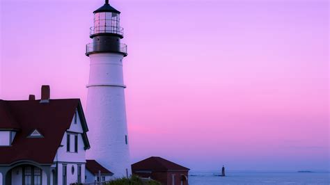 Lighthouse With Background Of Purple Sky 4k 5k Hd Purple Wallpapers