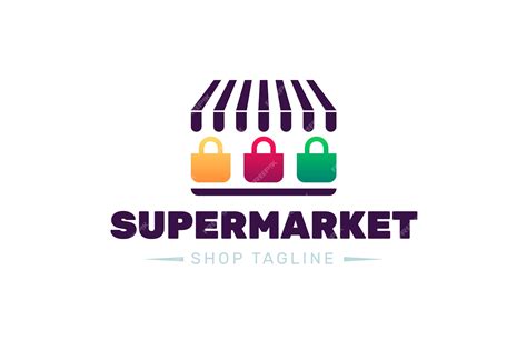 Diseño De Logotipo De Supermercado Con Lema De La Tienda Vector Premium