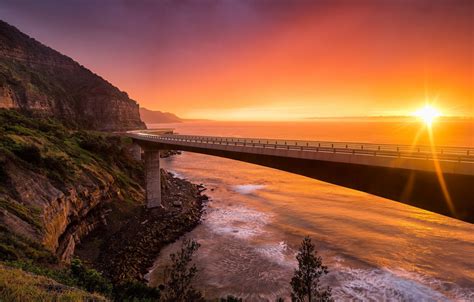 Wallpaper Landscape Sunset Sea Cliff Bridge Nsw Australia Images For