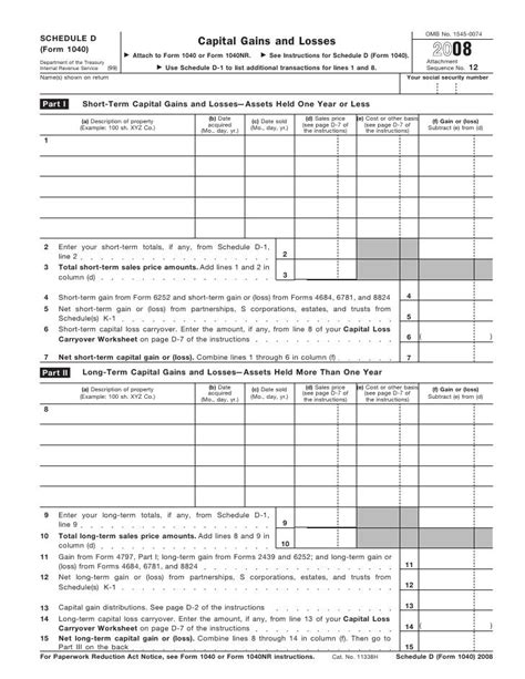 Form 1040 Schedule Dcapital Gains And Losses Worksheet Template Tips