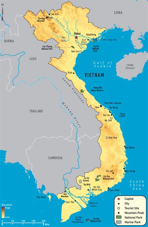 Large Physical Map Of Vietnam With All Roads Cities A