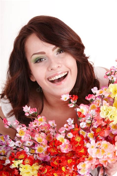Beautiful Girl With Spring Flower Stock Image Image Of Isolated