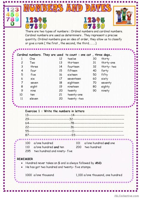 Numbers And Dates Lesson And Exerci English Esl Worksheets Pdf And Doc