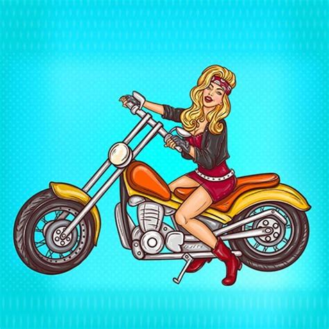 Vector Pop Art Sexy Biker Girl Sitting On A Motorcycle Beautiful Pop