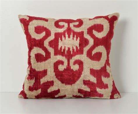 velvet ikat cushion handwoven red soft velvet decorative etsy velvet decorative pillow ikat