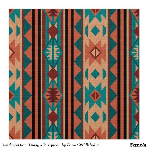 Southwest Tribal Pattern Turquoise Terracotta Fabric Southwestern
