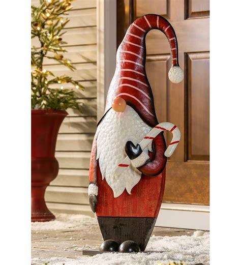 Metal And Wood Holiday Gnome Garden Statue Plow And Hearth