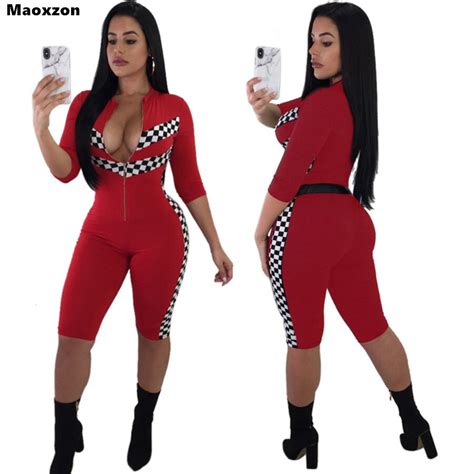 maoxzon sexy skinny rompers womens jumpsuits red plaid summer fashion fitness workout short one