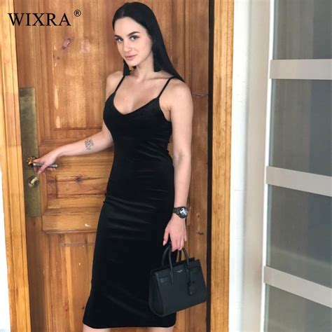 Wixra Basic Spaghetti Strap Dress 2018 Summer New Women Side Split
