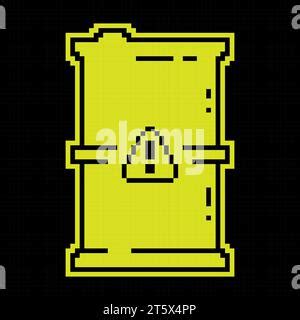 Toxic Waste Yellow Barrel Pixel Art 8 Bit Cask Petroleum Stock Vector