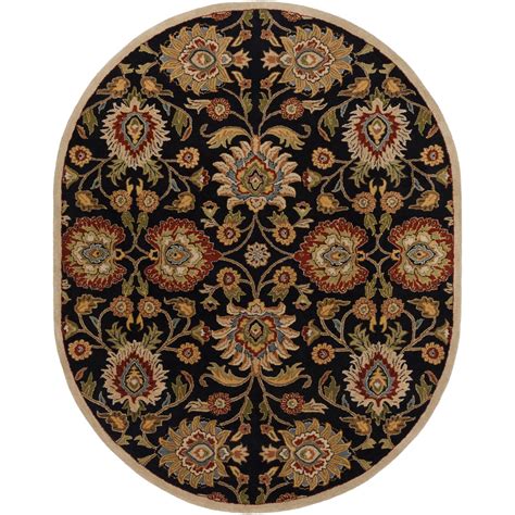 8 X 10 Floral Design Black And Beige Oval Area Throw Rug Walmart