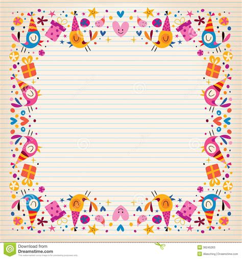 Happy Birthday Border Lined Paper Card With Space For Text Stock Vector